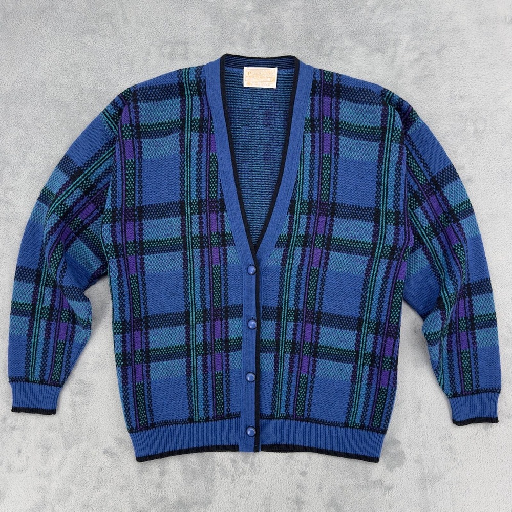 Pendleton Womens Wool Plaid Button Front Cardigan Sweater Blue Purple  Size M‎ - Picture 2 of 9